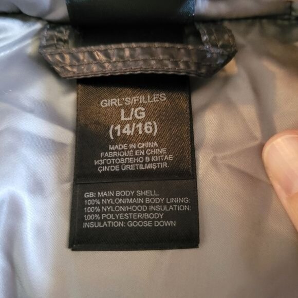 Girls The North Face Puffer Jacket Gray Hood Hoodie Size 14 16 Large 550 - Picture 11 of 12